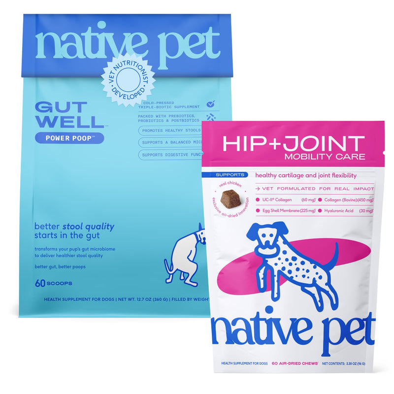 Native Pet Advanced Gut & Mobility Support: Hip & Joint Supplement for Dogs - Helps Maintain Healthy Cartilage & Joint Flexibility & GutWell Power Poop - Dog Fiber Supplements - 60 Count