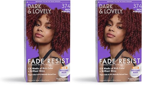 SoftSheen-Carson Dark and Lovely Fade Resist Rich Conditioning Hair Color, Permanent Hair Color, Up To 100 percent Gray Coverage, Brilliant Shine with Argan Oil and Vitamin E, Rich Auburn (Pack of 2) Rich Auburn 374 1 Count (Pack of 2)
