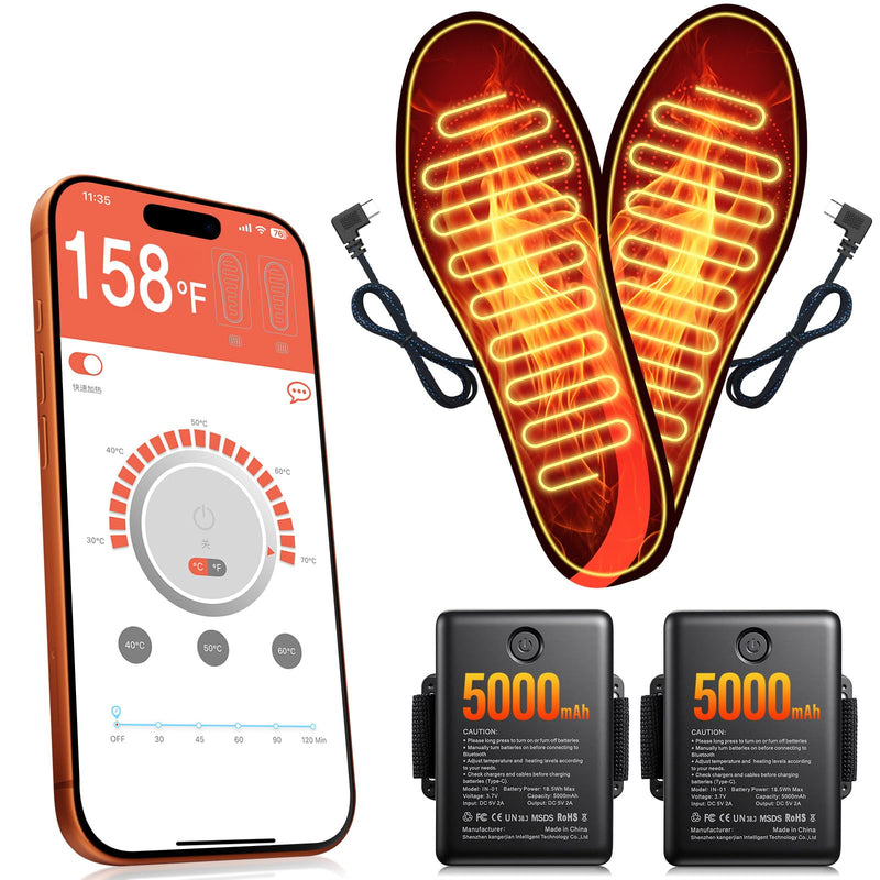 Heated Insoles Rechargeable, Foot Warmer for Men and Women with 5000 mAh Battery, 4-Temperature Settings Mobile App Control, Adjustable Design for All Shoes for Outdoor& Indoor Use, Size Large Black - BeesActive Australia