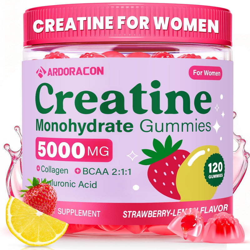 Creatine for Women, Creatine Monohydrate Gummies with Collagen, Vitamin D3 & Calcium for Muscle Support & Energy, Flavored Sugar Free Creatine Gummies Post & Pre Workout Supplements for Women, 120 Ct 120 Count (Pack of 1)