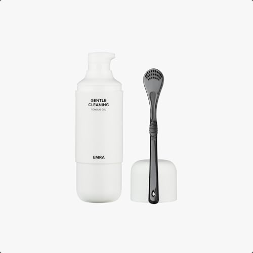 EMRA Gentle Cleaning Tongue Gel + Dual-Sided Cleaner in Black - Fluoride-Free Formula with Peppermint & Chamomile for Fresh Breath & Sensitive Tongue Care