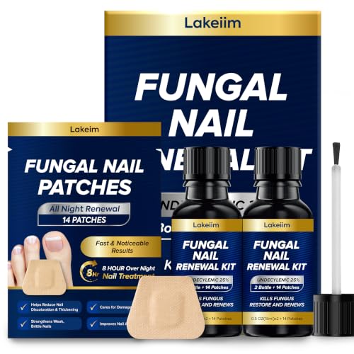 Toenail Fungus Treatment Extra Strength: 25% Undecylenic Acid & Tea Tree Oil - Repairs Yellow Thick Brittle Toe and Fingernails - 2 Bottles with 14 Patches 0.03 Fl Oz (Pack of 16)