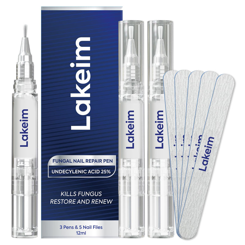 Toenail Fungus Treatment Extra Strength: 25% Undecylenic Acid & Tea Tree Oil - Repairs Yellow Thick Brittle Toe and Fingernails - 3 Pens with 5 Nail Files 0.14 Fl Oz (Pack of 3) - BeesActive Australia