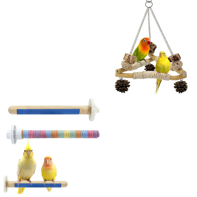 Bird Swing for Cage with Chew Toys & 2Pcs Bird Perch for Cage, 3 Sisal-Wrapped Perches with Embedded Quartz Claw Care for Cockatiel Lovebirds Conures Quaker - BeesActive Australia