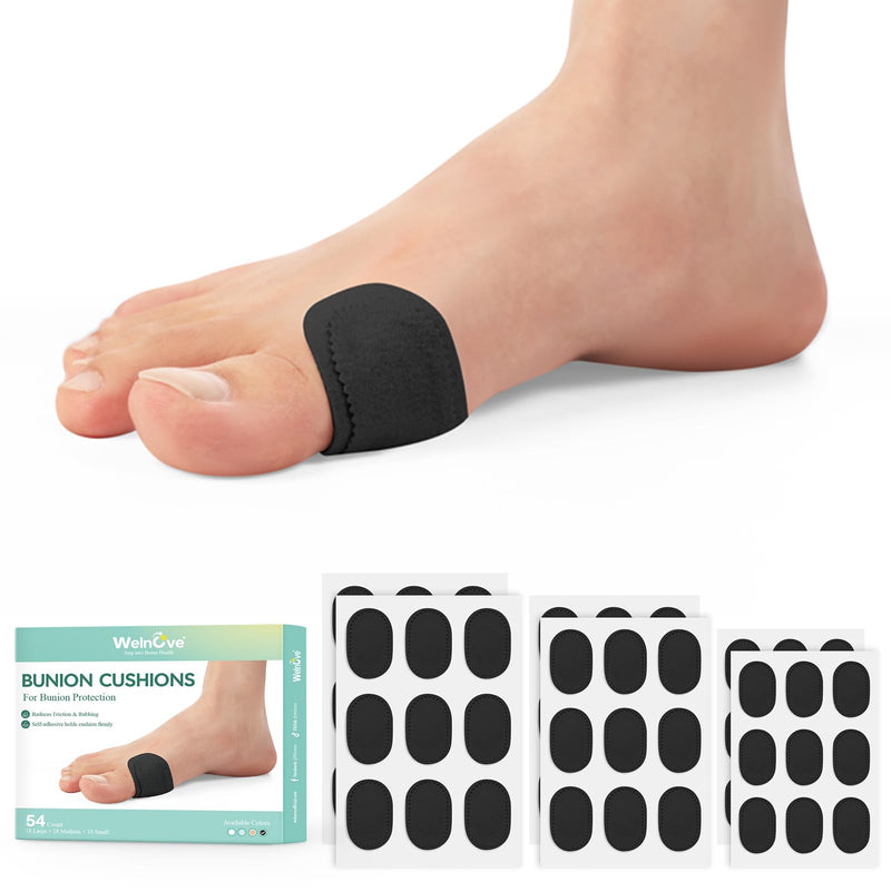 Welnove Bunion Pads to Wear with Shoes - 54 Pcs Moleskin for Feet - Bunion Cushions for Women Men, All-Day Comfort & Protection, Water-Resistant - Black, Multi-Size Black(54 Count) - BeesActive Australia