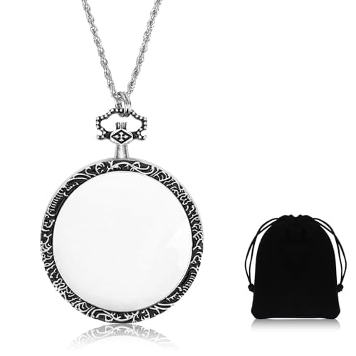 10X Magnifier Necklace with 40mm Diameter Glass Magnification Lens Pendant Retro Magnifying Glass for Women Monocle with Portable Pocket Magnifier Jewerly Long Chain 10X