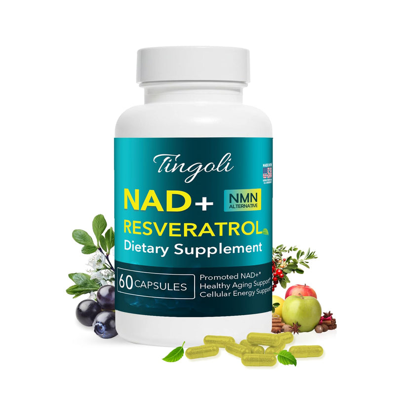 NAD+ Resveratrol Supplement with Quercetin – NMN Alternative for Cellular Energy Support, Focus & Healthy Aging – High Potency 500mg NAD+ Formula, Vegan, Non-GMO, Gluten-Free, Made in USA, 60 Capsules