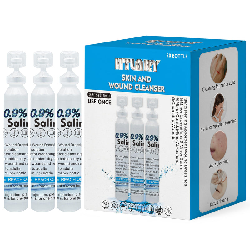 Skin and Wound Cleanser, 20-Pack Sterile Saline Solution, 0.9% Saline Solution,Wound Wash & Nasal Rinse