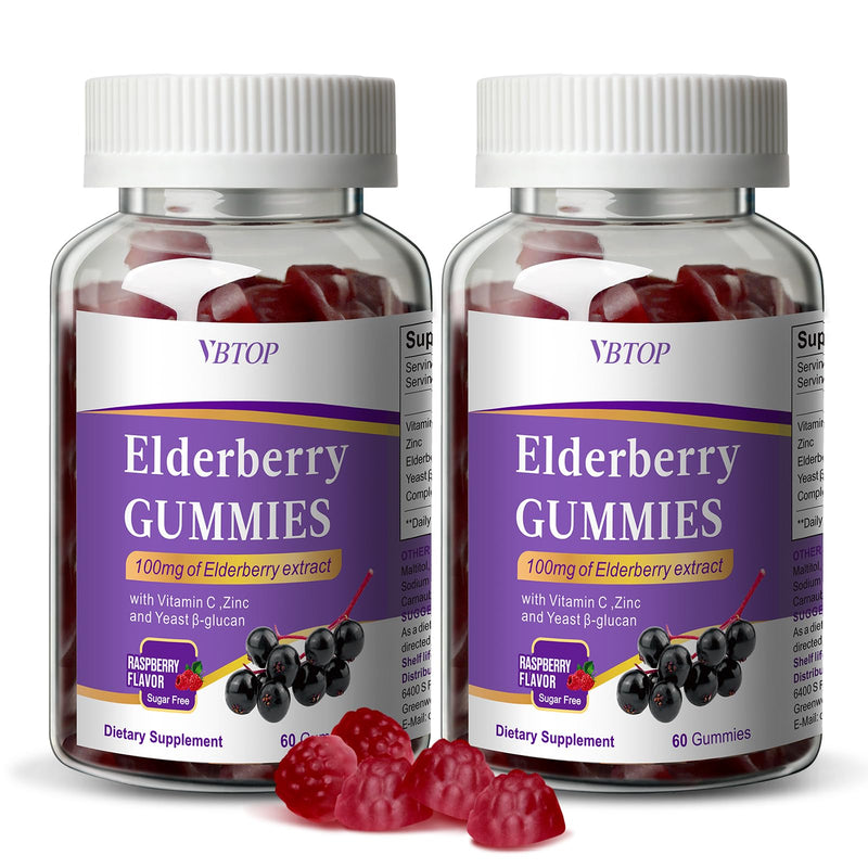 Sambucus Elderberry Immune Gummies, 5-in-1 with Vitamin C & Zinc, 120 Count | Sugar Free Elderberry Supplement for Adults & Kids 4+, Gluten Free & Vegetarian 2 bottle