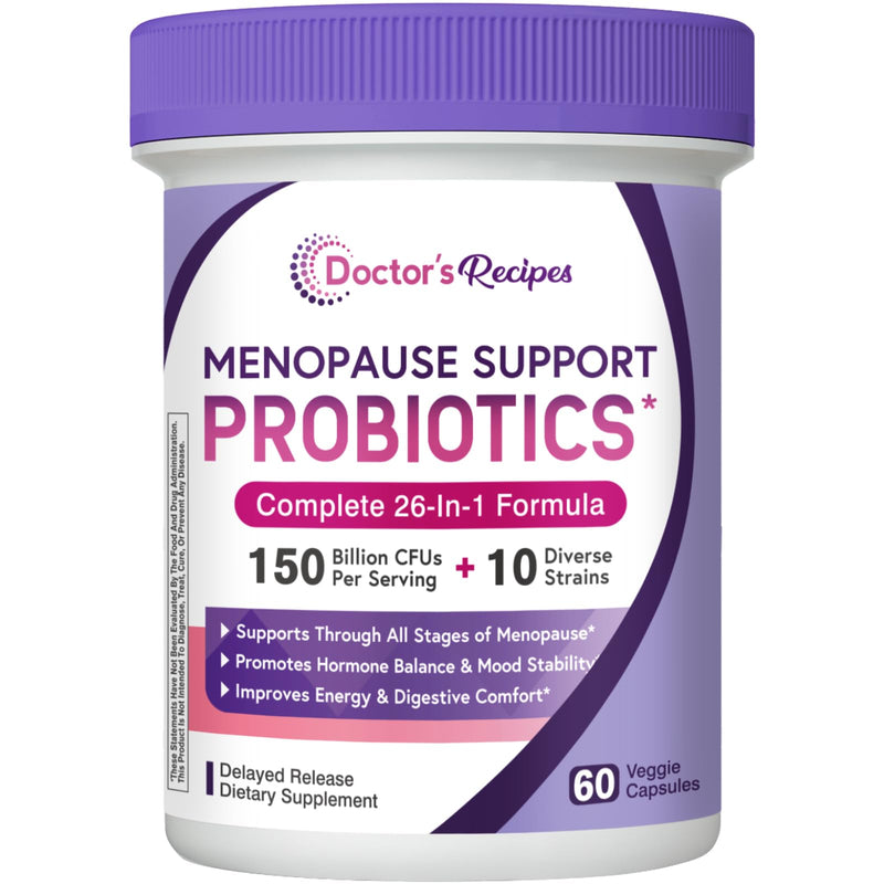 Doctor's Recipes Menopause Supplements for Women, Probiotics 150 Billion CFU, Black Cohosh for Menopause Hot Flashes, Ashwagandha, Dong Quai, Supports Mood, Energy, Hormone Balance, 60 Capsules