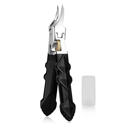 Ingrown Toenail Clippers with Wide Jaw Slanted Curved Sharp Blade, Professional Podiatrist Long Handled Toe Nail Clippers for Thick Nails for Seniors, Men, Women, Built-in Safety Lock