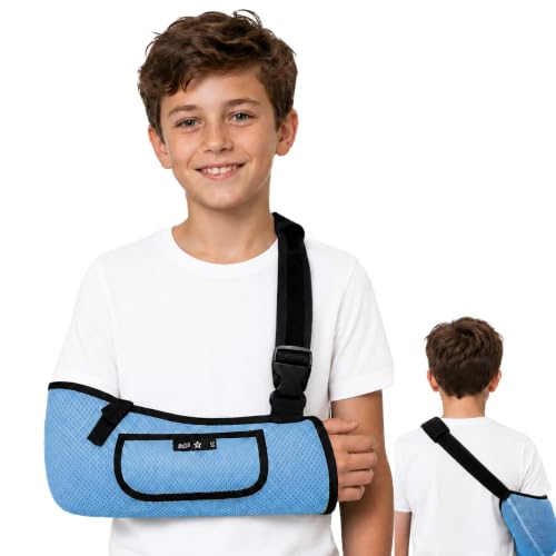 SPRING SEAON Kids Arm Sling Shoulder Immobilizer for Arm,Wrist,Elbow Injury Lightweight Breathable Sling with Adjustable Shoulder Strap Mesh Arm Support Brace for Children,Boys,Girls Blue XX-Small