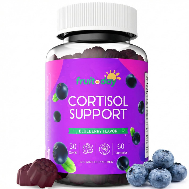 Cortisol Support Gummies with Ashwagandha & L-Theanine – 5-Ingredient Daily Formula, Blueberry Flavor, 60 Count