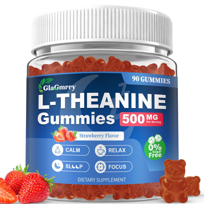 90 Count | L Theanine Gummies, L Theanine Supplement for Adults & Kids | w/ Ashwagandha, Magnesium, GABA & 5-HTP, Sugar Free Liposomal Formula for Calm Relax zzZ M♡♡d & Focus, Vegan 90 Count (Pack of 1)
