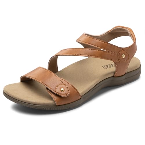 Rihero Women's Flat Orthopedic Sandals with Arch Support 8.5 Brown
