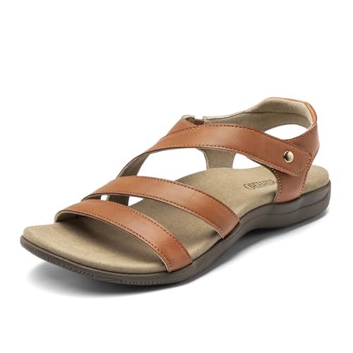 Rihero Women's Summer Orthopedic Arch Support Flat Sandals 10 Tan