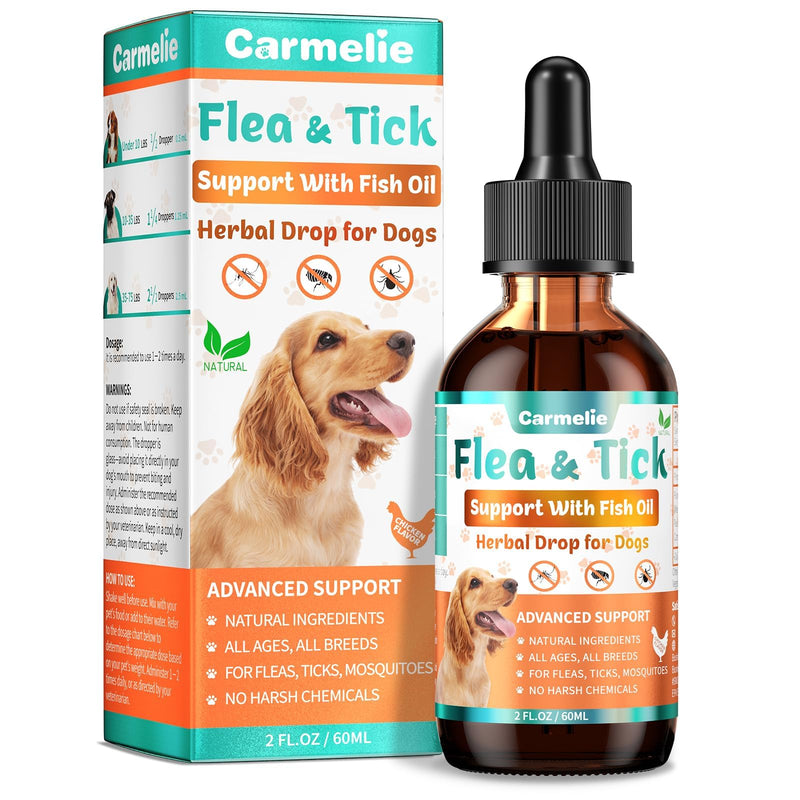 Flea and Tick Prevention for Dog, Natural Oral Flea & Tick Support Drops with Omega-3 for Puppy Pets - Supports Healthy Skin & Coat - Oral Supplement for All Breeds and Ages - Chicken