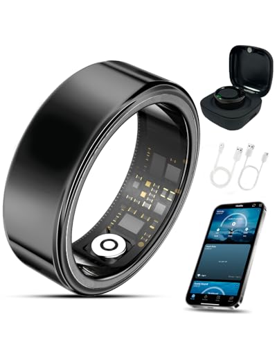 Smart Ring Health Tracker with Charging Case,Sleep,Heart Rate & Blood Oxygen Monitor, 5ATM+IP68 Waterproof Fitness Ring, No Subscription,3-7Day Battery,iOS & Android Compatible for Men Women Black 8# SY02-1 8#
