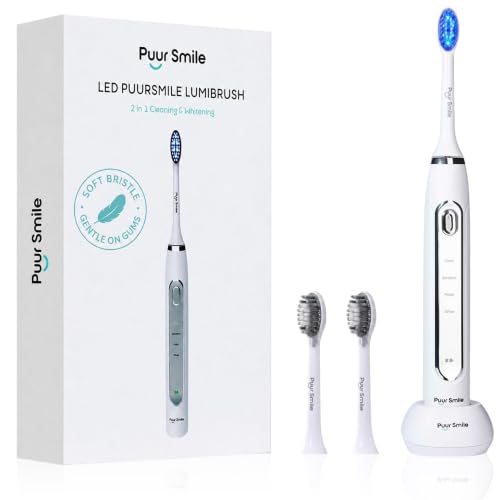 Soft Bristle Electric Toothbrush, Rechargeable with Wireless Charging by Puur Smile - 2 (Blue led) Brush Heads for Adults | 4 Cleaning Modes with Smart Timer, IPX7 Waterproof, Long-Lasting Battery
