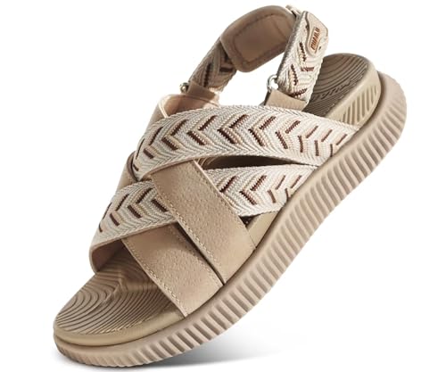 KuaiLu Womens Orthopedic Walking Sandals with Memory Foam Arch Support 8 Beige