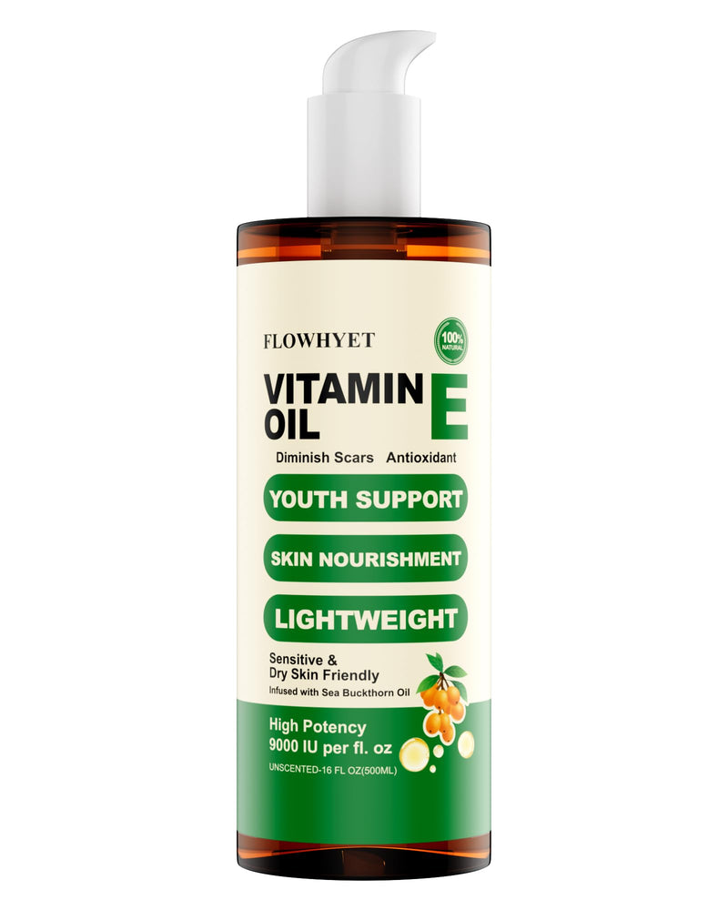 16 Floz Pure Vitamin E Oil For Scars, Organic vit e Nail Oil for Face, Skin, Body and Hair, Nourish Dry Skin, Maintain Youthful, Antioxidant, Fade Scars LIGHTWEIGHT - 500ml 16 Fl Oz (Pack of 1)