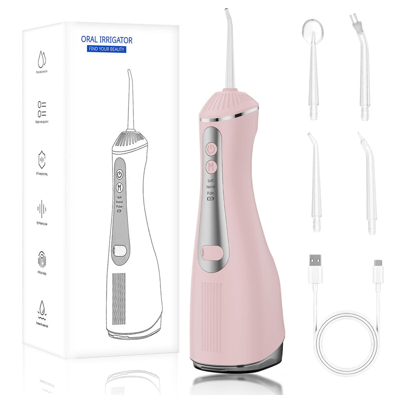 Water Dental Flosser Pick for Teeth MAKJUNS 3 Modes Rechargeable Cordless Oral Irrigator Portable IPX7 Waterproof Tooth flossers for Home Travel(Pink) Pink