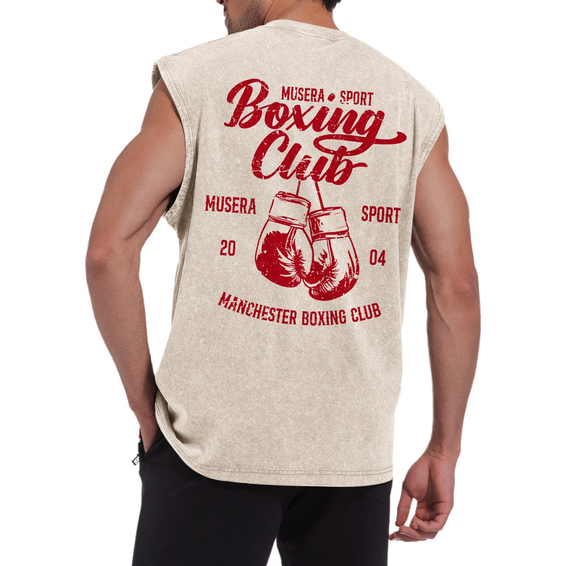 Tank Tops Men Boxing Club Graphic Tank Tops Vintage Sleeveless Cut Off Muscle Shirts Gym Workout Tanks Acid Wash Tee Apricot Small - BeesActive Australia