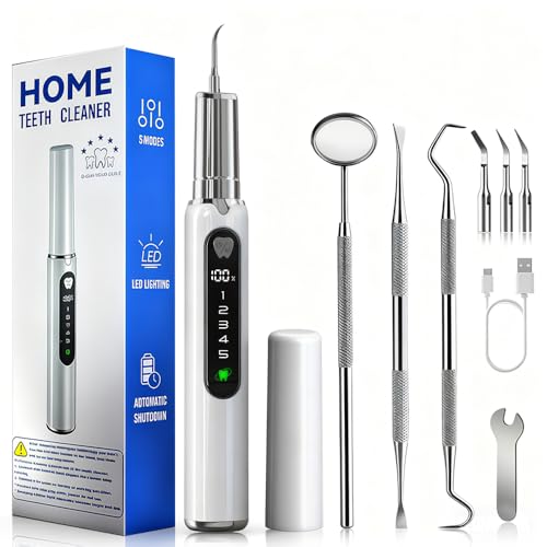 Plaque Remover for Teeth–5 Modes, LED, USB-C 4Tips Adult Teeth Cleaning Kit