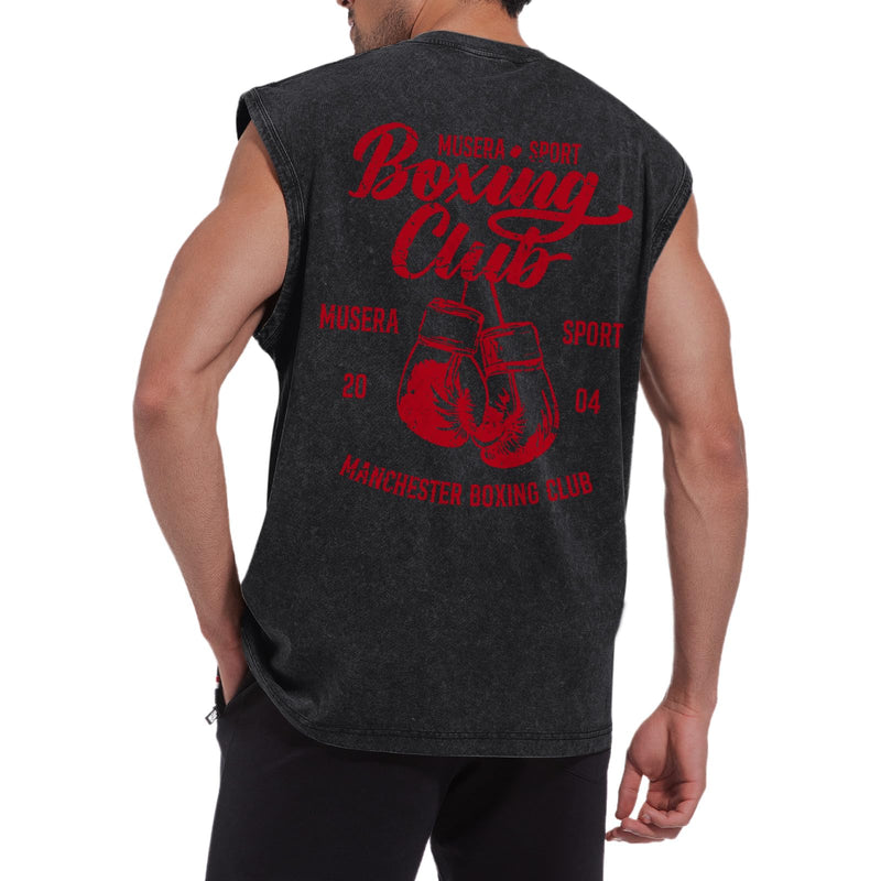 Tank Tops Men Boxing Club Graphic Tank Tops Vintage Sleeveless Cut Off Muscle Shirts Gym Workout Tanks Acid Wash Tee Black Large