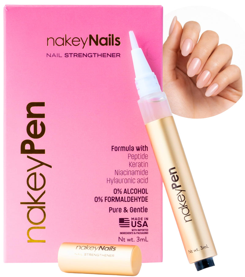 Fast-Absorbing Nail Strengthener for Weak, Thin & Post-Acrylic Damaged Nails - Perfect for Frequent Handwashing - Niacinamide, Keratin, Hyaluronic Acid & Peptides - 45 Day Supply by nakeyNails