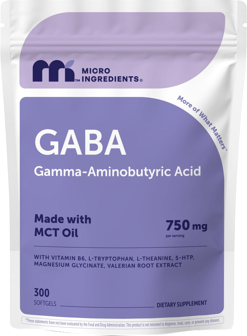 GABA 750mg Complex with Magnesium Glycinate, L-Theanine, Vitamin B6, 5-HTP | Infused with MCT Oil, 300 Softgels | Calm, Sleep & Relaxation Support* | Gamma Aminobutyric Acid with L-Tryptophan | Non-GMO