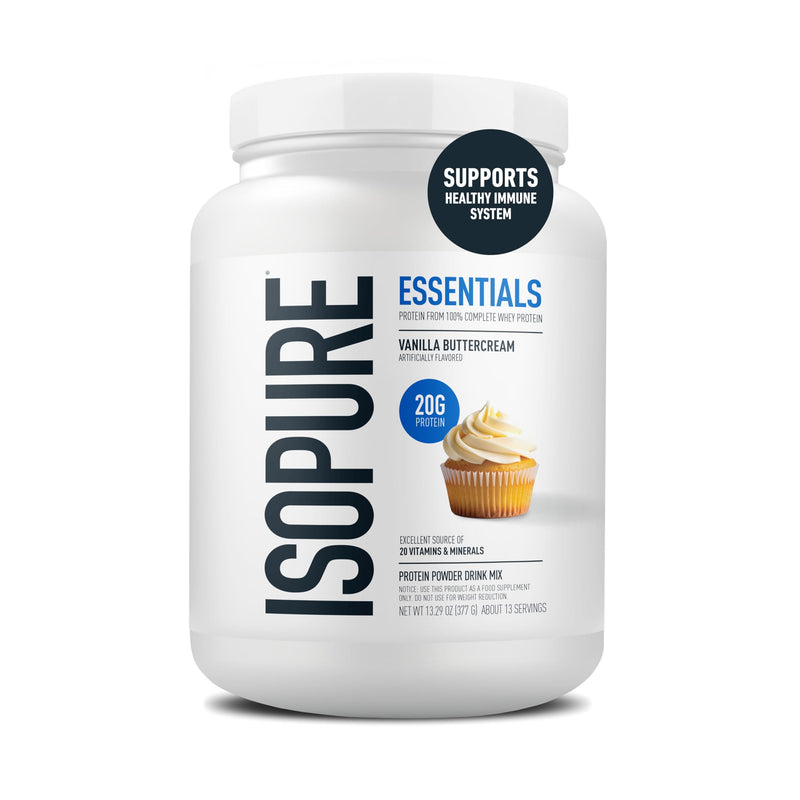 Isopure Essentials 100% Whey Protein Powder, with Vitamins, 20g Protein Per Serving, Vanilla Buttercream, 13 Servings (Pack of 1) | 20g Complete Whey Protein Per Serving, with Added Vitamins for Immune Support & Muscle Recovery, Decadent Rich Flavor