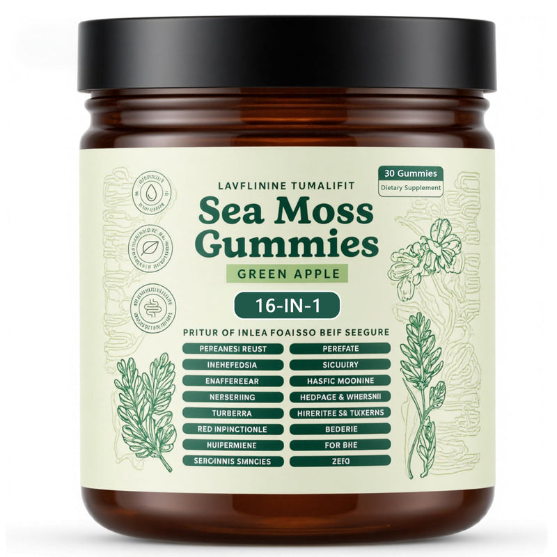 Sea Moss Gummies 16-in-1, Ashwagandha Black Seed Oil Bladder Wrack Turmeric Vitamin C, Apple Cider Vinegar, Non-GMO (Green Apple)