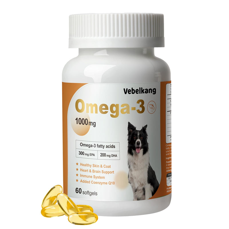 Fish Oil for Dogs-Promotes Heart, Skin, Coat, & Immune Health，Fish Oil containing EPA, DHA, and Coenzyme Q10, Suitable for All Dog Breeds， All Natural Supplement for Pets-60 Counts 1 bottle