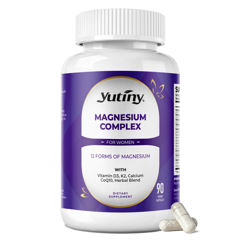 Magnesium Complex 1000mg for Women, 90 Count | 12 In 1 Magnesium Supplement with Glycinate Citrate Malate Taurate Vitamin D3 K2 Zinc Ashwagandha
