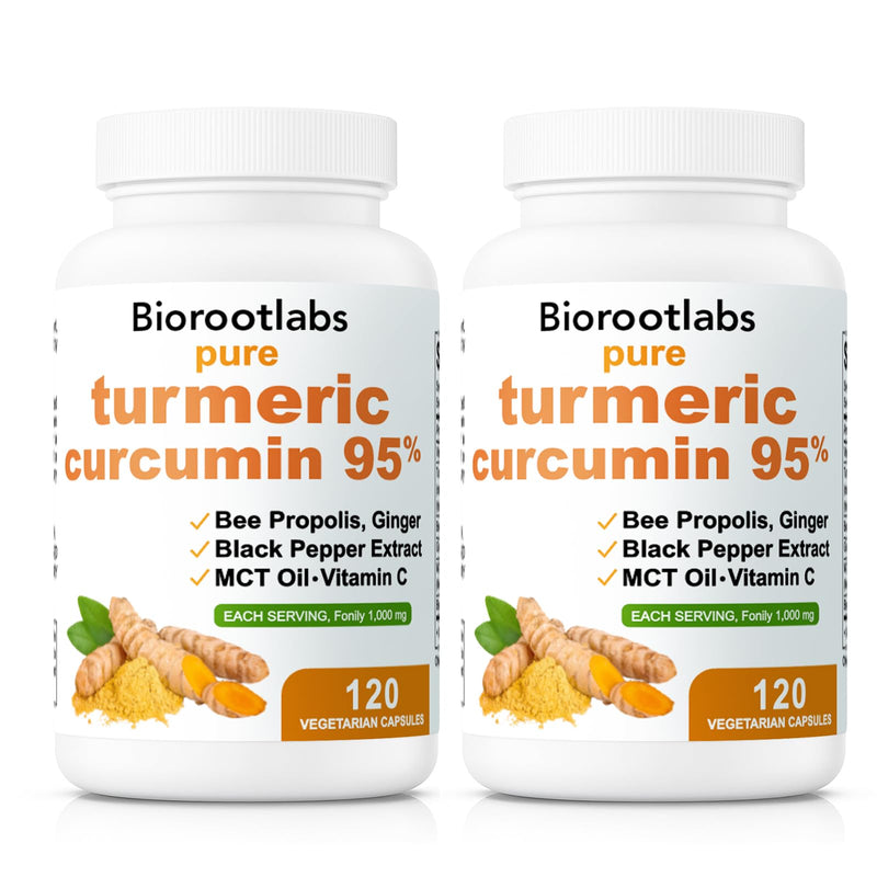 Biorootlabs Turmeric Curcumin Supplement 1000mg, Biorootlabs Pure Turmeric Curcumin 95, 6-in-1 Turmeric Curcumin Capsules with Bee Propolis, Ginger, Mct Oil, Fat Soluble Vitamin C & Black Pepper (2)