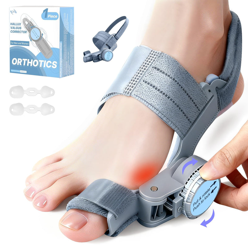 Bunion Corrector for Women & Men, Adjustable Knob Dual-Action Bunion Splint with Silicone Pad - Orthopedic Toe Straightener & Separator for Hallux Valgus Relief, Fits Left/Right Feet (Gray) Gray