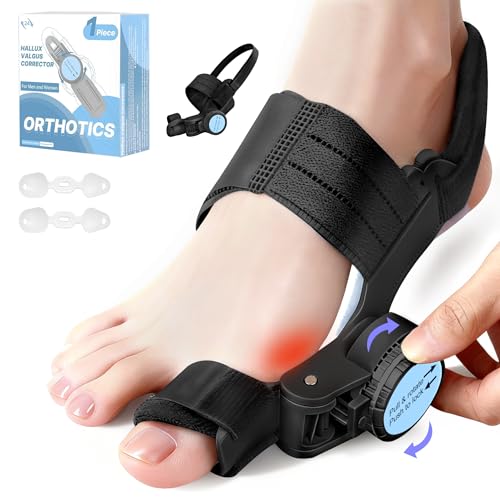 Bunion Corrector for Women & Men, Adjustable Knob Dual-Action Bunion Splint with Silicone Pad - Orthopedic Toe Straightener & Separator for Hallux Valgus Relief, Fits Left/Right Feet (Black) Black