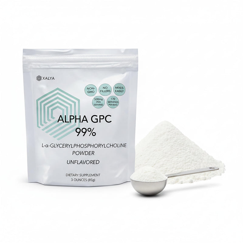 Alpha GPC Powder 99% Purity 500mg Extra Strength Brain Supplement for Focus & Mental Clarity Third Party Tested, Natural Choline, 170 Servings (3oz) Powder Form