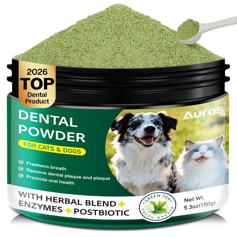 Dog Dental Powder for Teeth Cleaning Plaque & Bad Breath Off, Dental Powder for Dogs Teeth with Natural Herbal Blend & Postbiotics, Dog Teeth Cleaning Powder with Enzymes for Dogs & Cats (5.3oz)