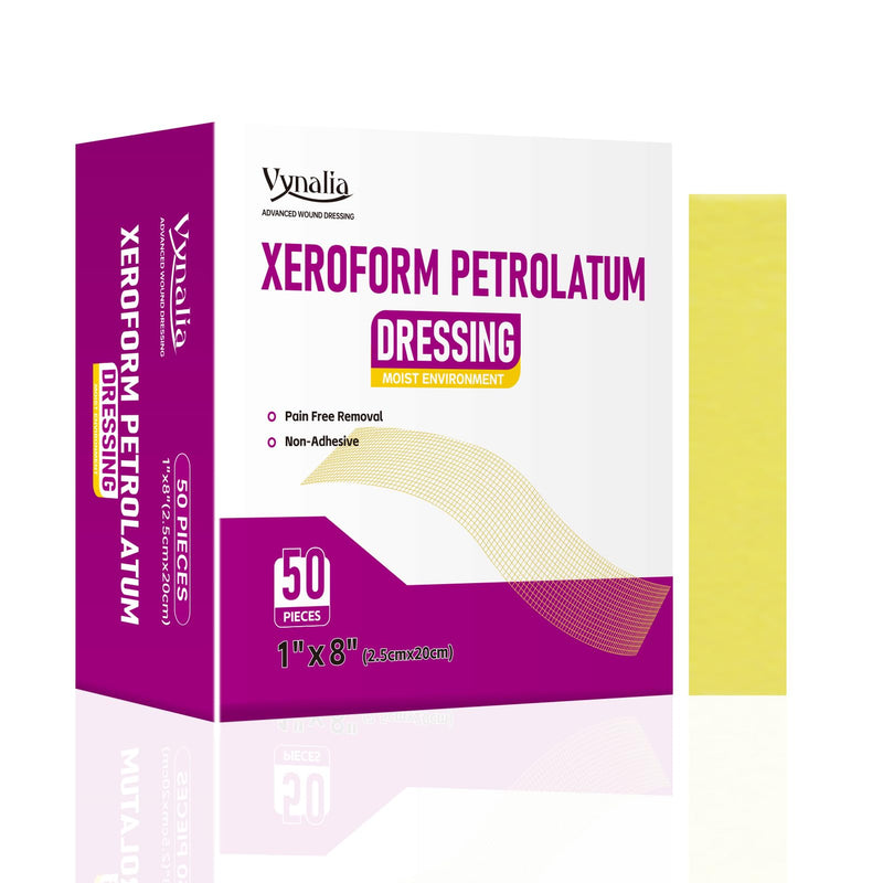 Xeroform Petrolatum Dressing 1"x8" Pack of 50, Non Stick Pads for Wounds, Non-Adherent Gauze, Fine Mesh Sterile for Wound Care, Burns, Lacerations, Skin Grafts & Surgical Incisions 1 x 8 Inch(Pack of 50）