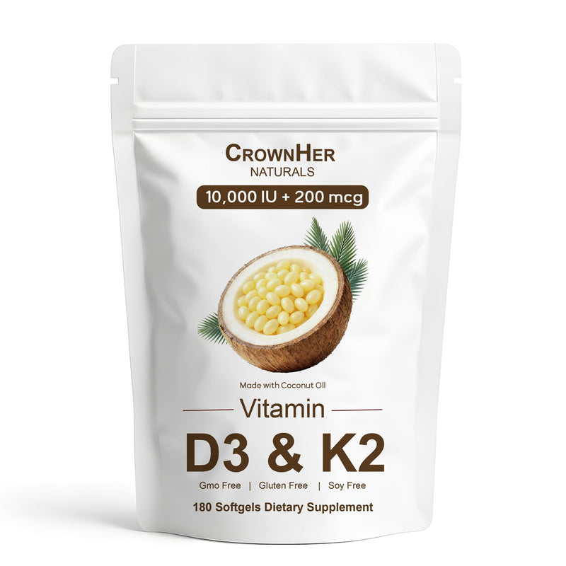 Naturals D3 K2, Essentials Vitamin D3 K2, Vitamin D3 K2 10000 IU+ K2 200 mcg MK-7, Coconut Oil, Extra Strength, Bone & Immune Support, 180 Softgels 1