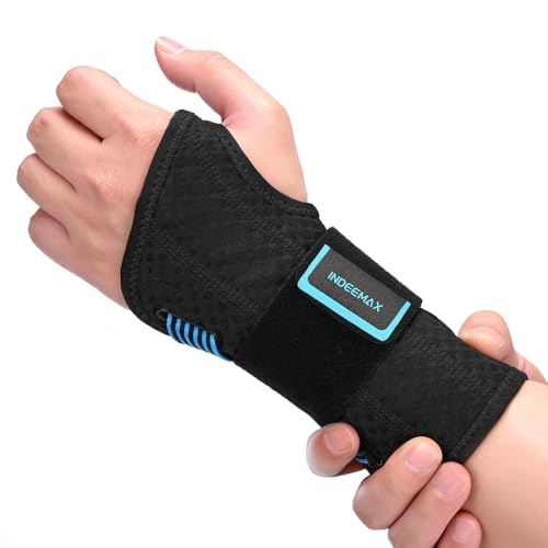 Carpal Tunnel Wrist Support Brace Night & Day-Right Hand for Work, Pain Relief, Wrist Splint for Tendonitis, Sprain, Strain, Rigid Hand Brace for Arthritis for Women & Men (Blue, S/M, Right Hand) Blue-Right