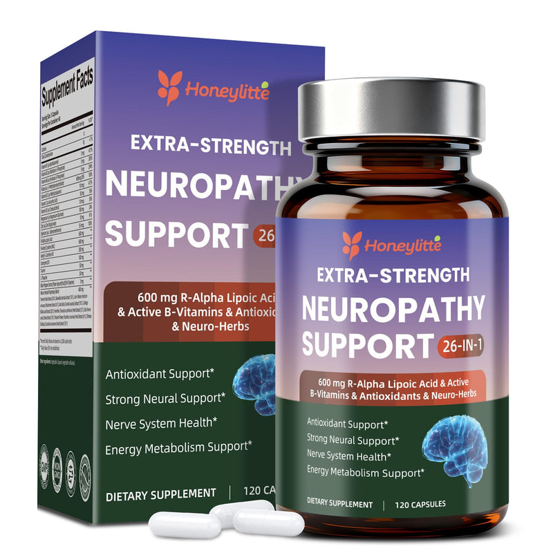 Alpha Lipoic Acid Neuropathy Supplements - with 600mg R-Alpha Lipoic Acid, NAC, ALC, Active Vitamin B12 B1 B2 B6, Magnesium - for Nerve Heath, Liver Detox, Antioxidant & Mental Support 120 Count (Pack of 1)