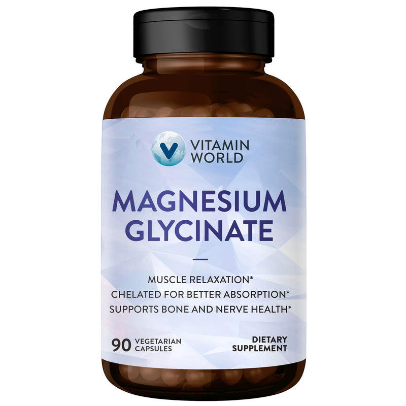 Vitamin World Magnesium Glycinate 420mg w/BioPerine, 90 Vegetarian Capsules | High Absorption Chelated Magnesium Supplement for Relaxation, Heart, Muscle, Bone, Nerve Health, Gluten-Free, 30 Servings