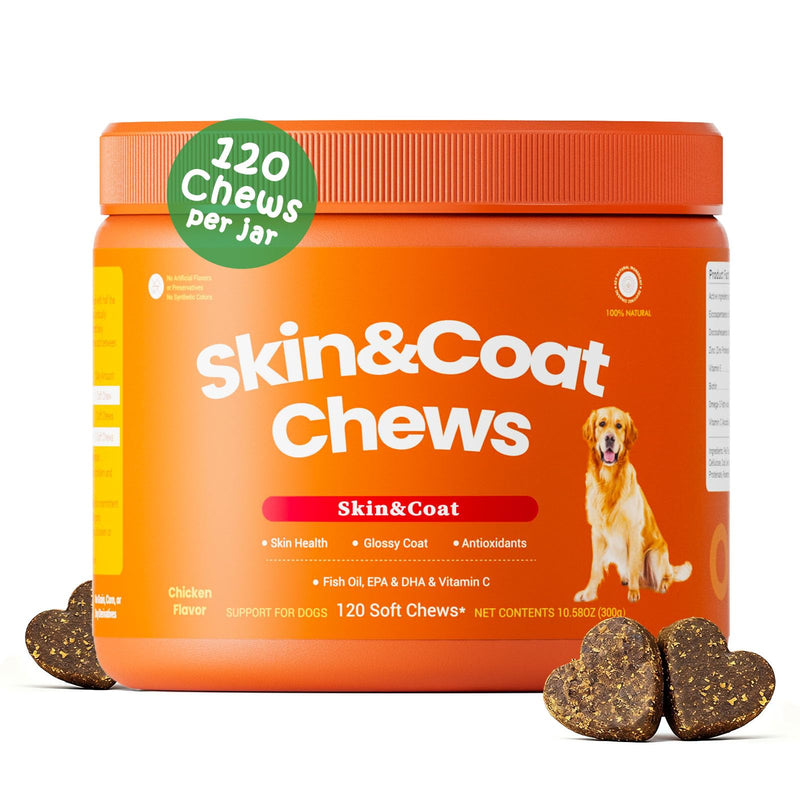Omega 3 Fish Oil Chews for Dogs - AlaskOmega EPA & DHA Fatty Acids, Skin & Coat Health, Hip & Joint Support, Chicken Flavor Soft Chew Supplement for All Breeds & Sizes, 120 Count