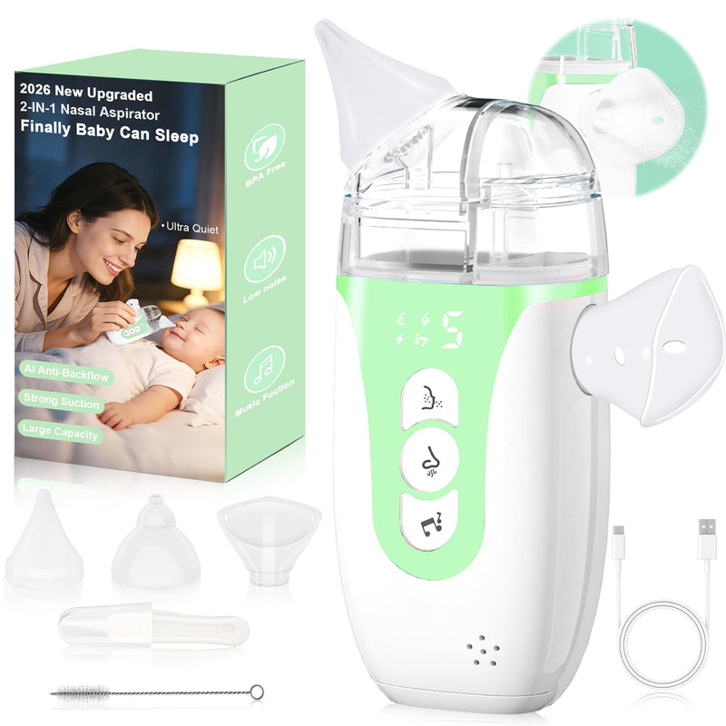Nasal Aspirator for Baby,2-in-1 Smart Electric Nose Sucker, 2026 Upgraded with AI Anti-Backflow Protection,70Kpa Hospital-Grade Suction,15ml Large Capacity,5 Levels,Ultra-Quiet with Music-Green Green - BeesActive Australia