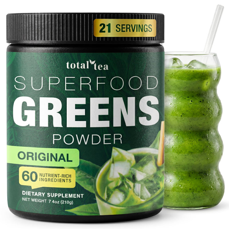 Total Tea Super Greens Powder Original Spirulina Chlorella Vegan Superfood | 21 Servings Fruits Vegetables Vitamins Antioxidant Energy Green Drink Powder for Smoothies Unflavoured