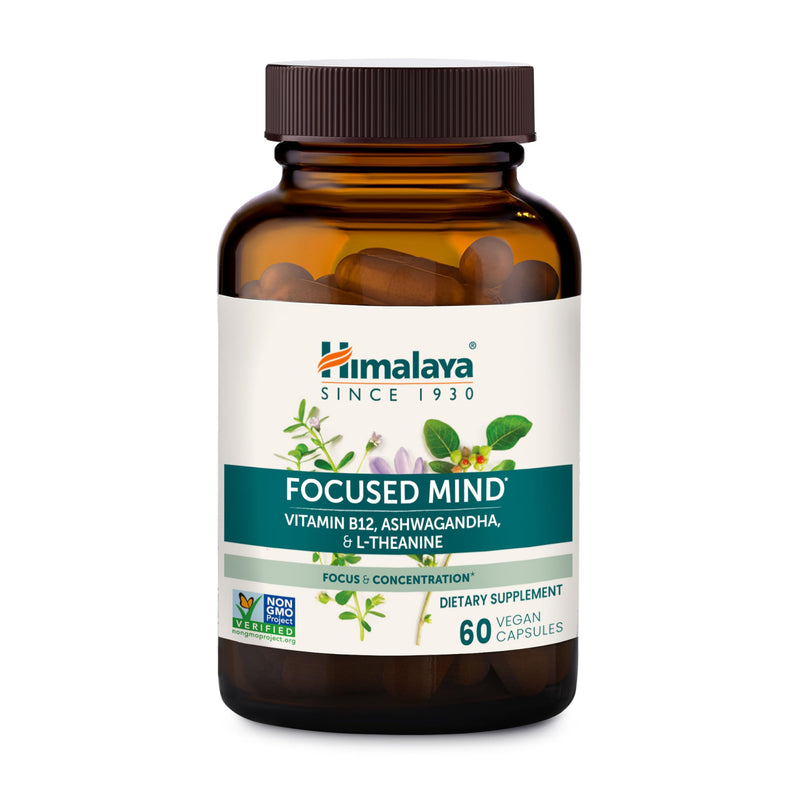 Himalaya Focused Mind Supplement with L-theanine & Vitamin B12, 60 Capsules | Focus & Energy Support with herbs like Ashwagandha & Bacopa for Attention, Brain Supplements for Memory & Focus, Gluten Free