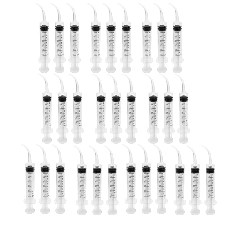 30pcs Wisdom Teeth Syringe, Curved Tip 12ml/cc Irrigation Syringes with Measure Scale, Curved Tip for Dental Care Liquid Oral Tonsil Stone (30pcs) 30pcs - BeesActive Australia